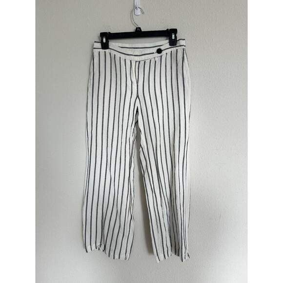 J. Jill Pants - J Jill Women’s Leg Linen Blend Straight Striped White Size 4p Pockets Zip Beachy